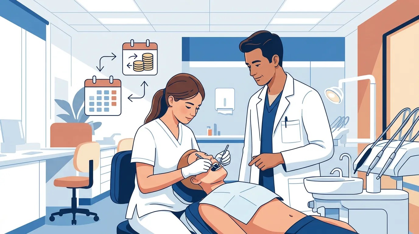Higienista dental formándose en un entorno clínico práctico con opciones de pago flexible