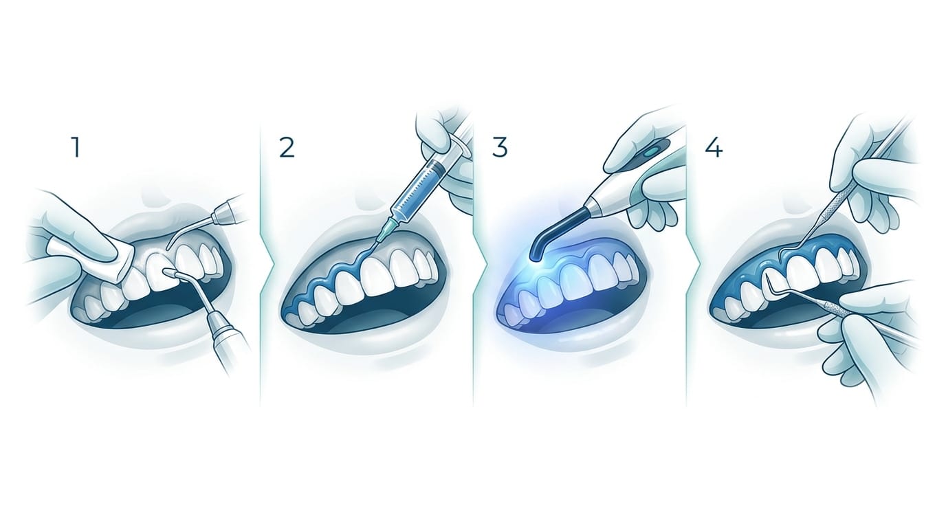 Pasos clave para la correcta aplicación de la barrera gingival protectora en blanqueamiento dental.